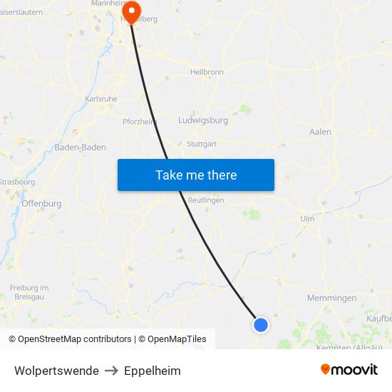 Wolpertswende to Eppelheim map