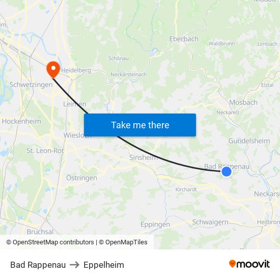 Bad Rappenau to Eppelheim map