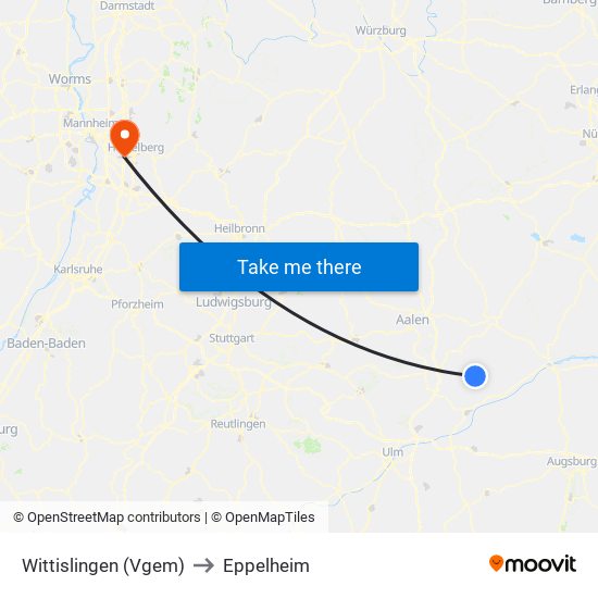 Wittislingen (Vgem) to Eppelheim map