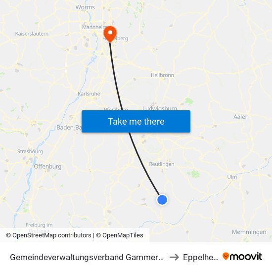 Gemeindeverwaltungsverband Gammertingen to Eppelheim map