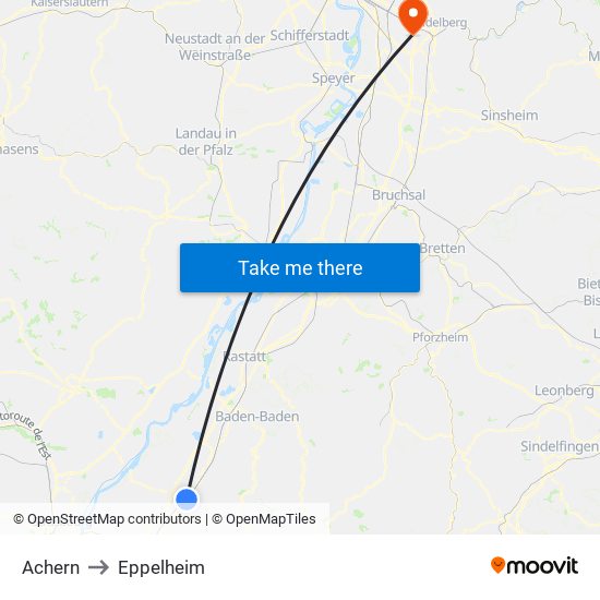 Achern to Eppelheim map