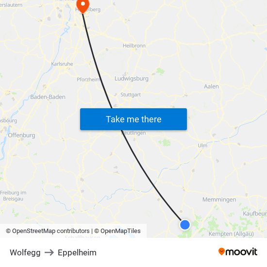 Wolfegg to Eppelheim map