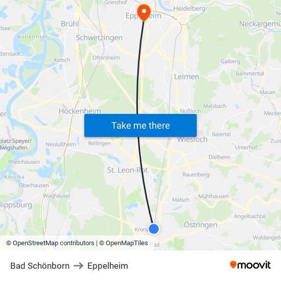 Bad Schönborn to Eppelheim map