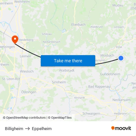 Billigheim to Eppelheim map