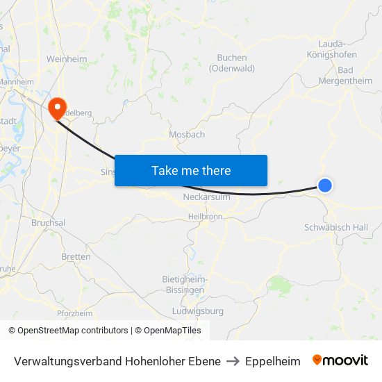 Verwaltungsverband Hohenloher Ebene to Eppelheim map