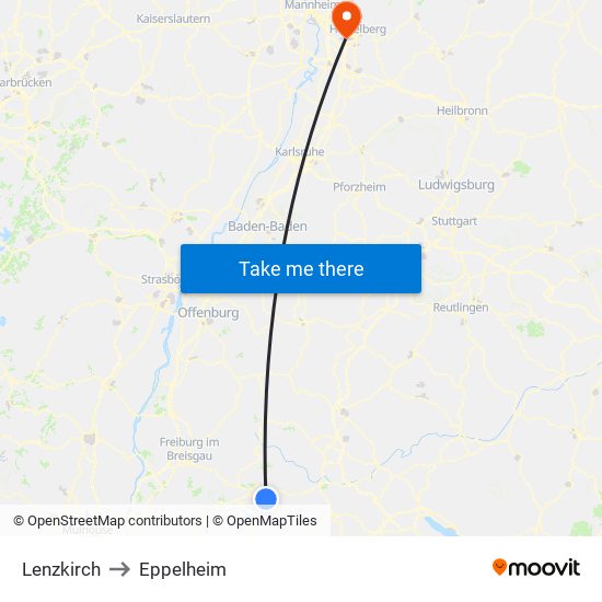 Lenzkirch to Eppelheim map