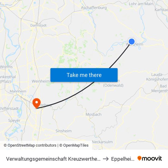 Verwaltungsgemeinschaft Kreuzwertheim to Eppelheim map