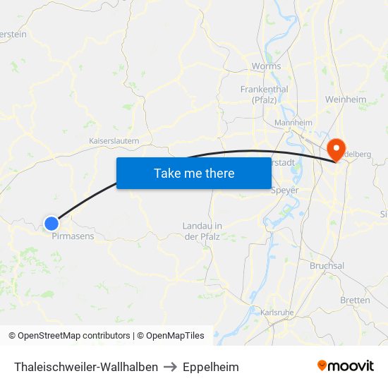 Thaleischweiler-Wallhalben to Eppelheim map