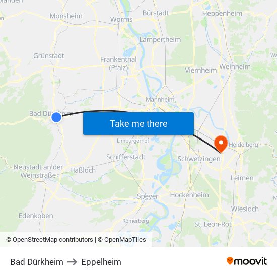 Bad Dürkheim to Eppelheim map