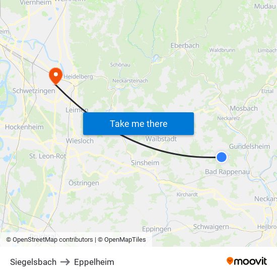 Siegelsbach to Eppelheim map