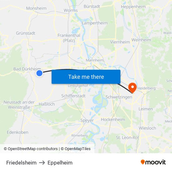 Friedelsheim to Eppelheim map