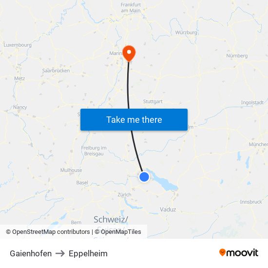 Gaienhofen to Eppelheim map