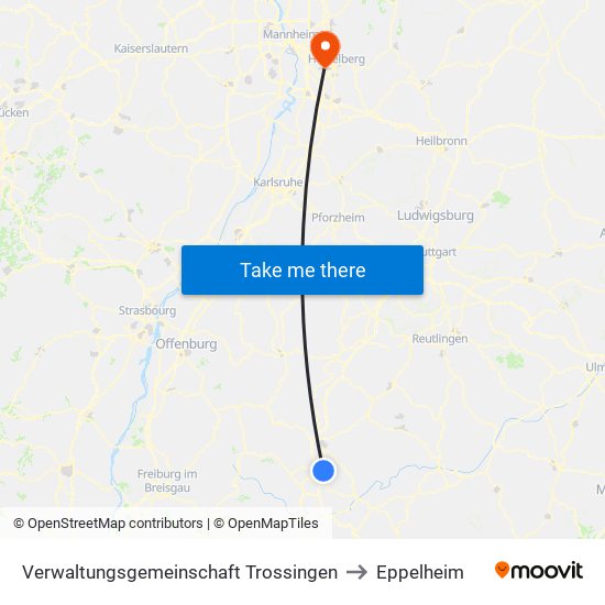 Verwaltungsgemeinschaft Trossingen to Eppelheim map