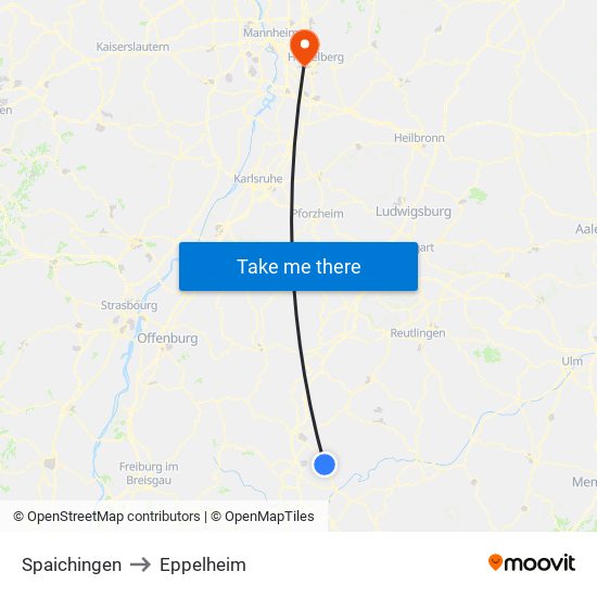 Spaichingen to Eppelheim map