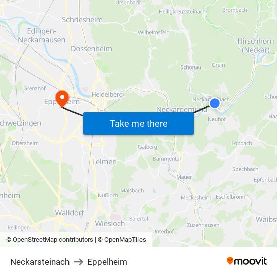 Neckarsteinach to Eppelheim map