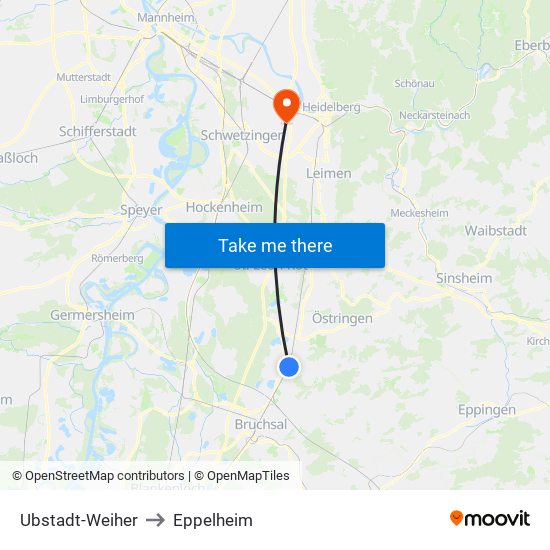 Ubstadt-Weiher to Eppelheim map