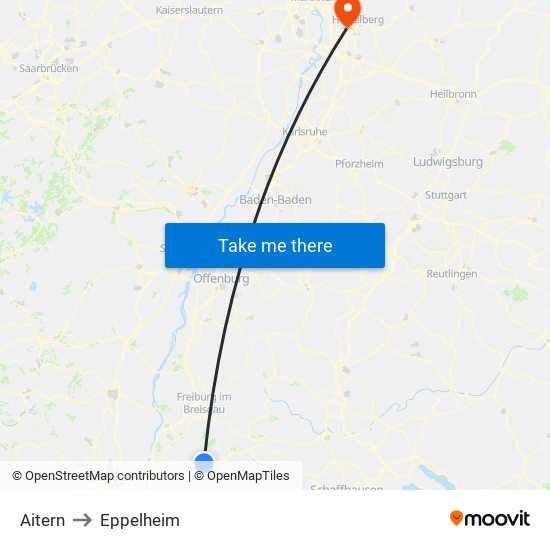 Aitern to Eppelheim map