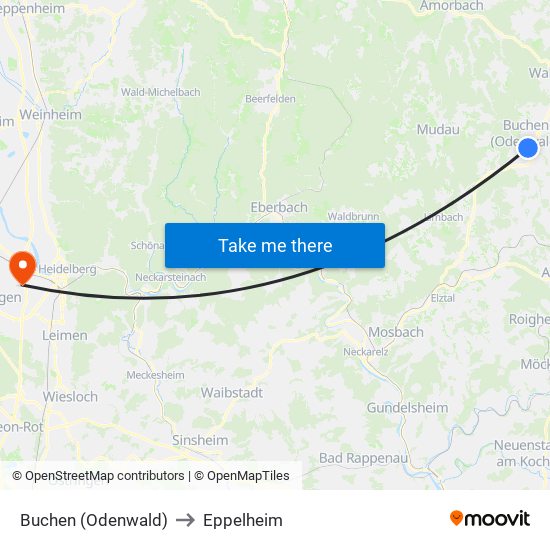 Buchen (Odenwald) to Eppelheim map