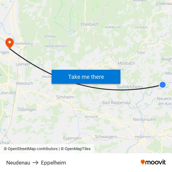 Neudenau to Eppelheim map