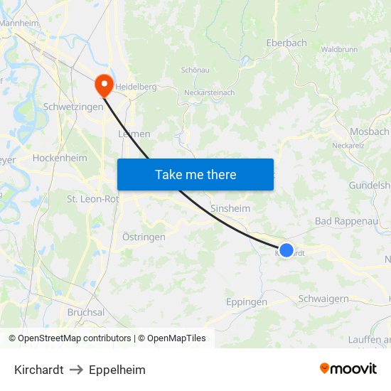 Kirchardt to Eppelheim map