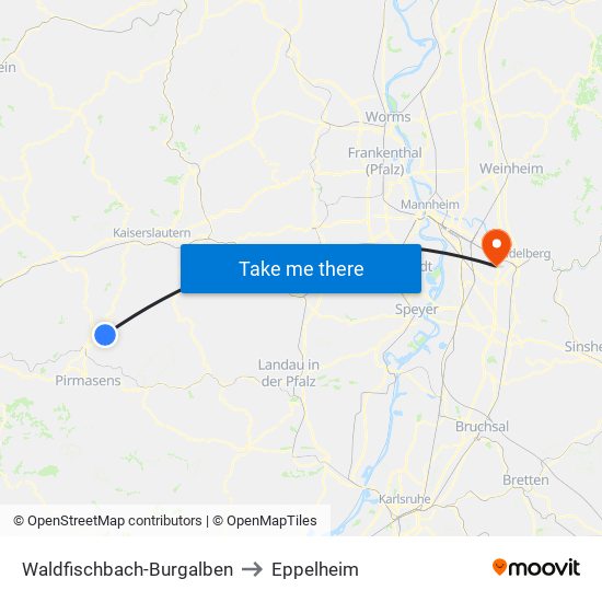 Waldfischbach-Burgalben to Eppelheim map