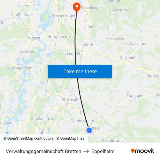 Verwaltungsgemeinschaft Bretten to Eppelheim map