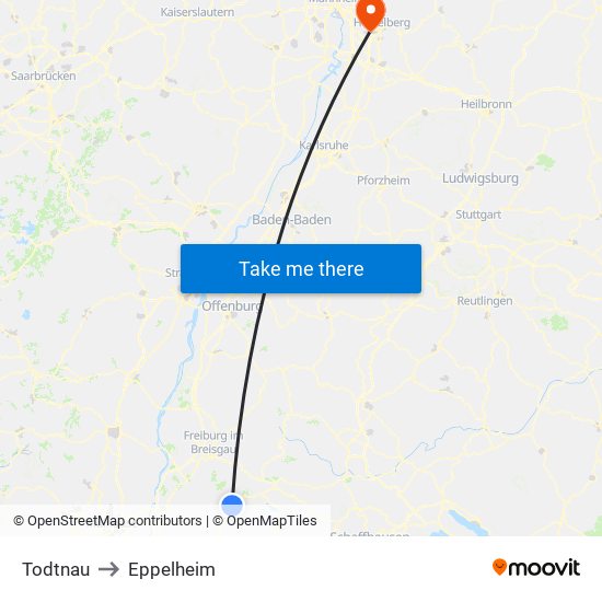 Todtnau to Eppelheim map
