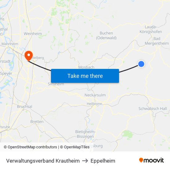 Verwaltungsverband Krautheim to Eppelheim map