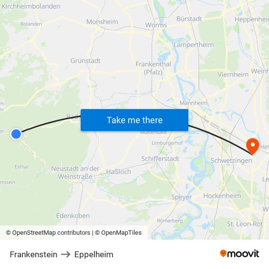 Frankenstein to Eppelheim map