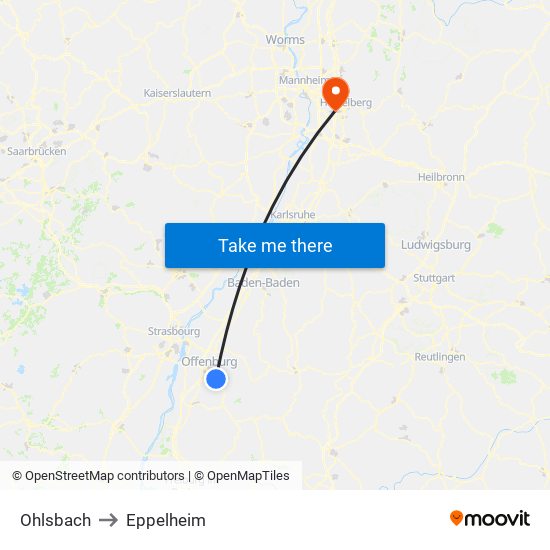 Ohlsbach to Eppelheim map