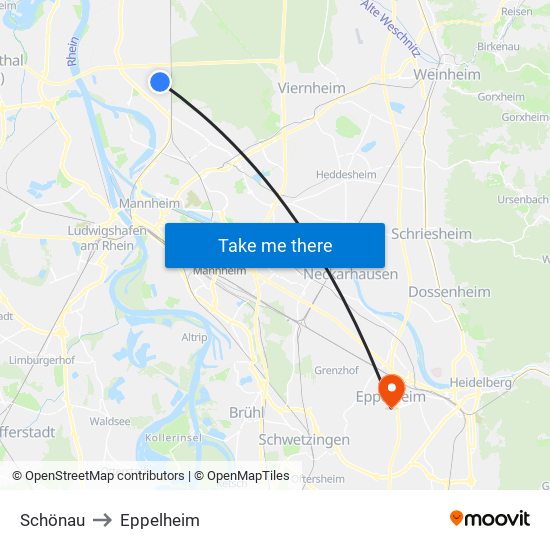 Schönau to Eppelheim map