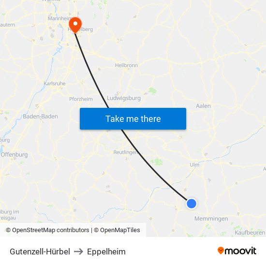 Gutenzell-Hürbel to Eppelheim map