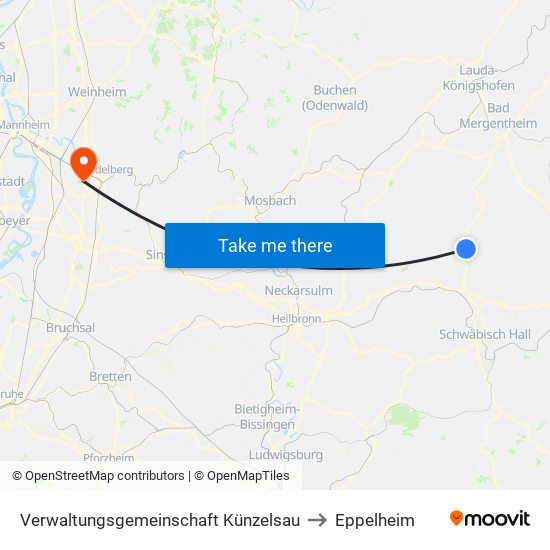 Verwaltungsgemeinschaft Künzelsau to Eppelheim map