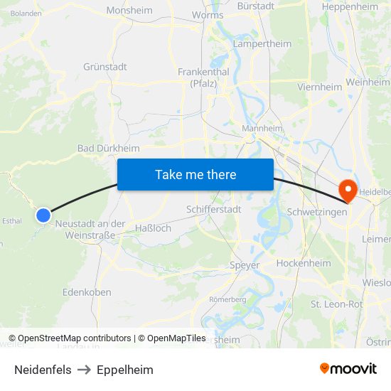 Neidenfels to Eppelheim map