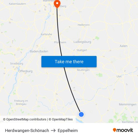 Herdwangen-Schönach to Eppelheim map