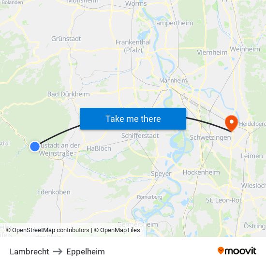 Lambrecht to Eppelheim map