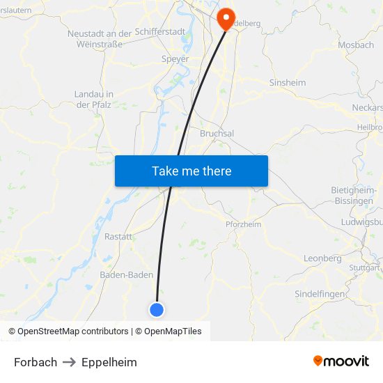 Forbach to Eppelheim map