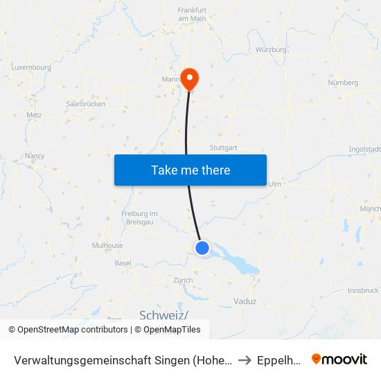 Verwaltungsgemeinschaft Singen (Hohentwiel) to Eppelheim map