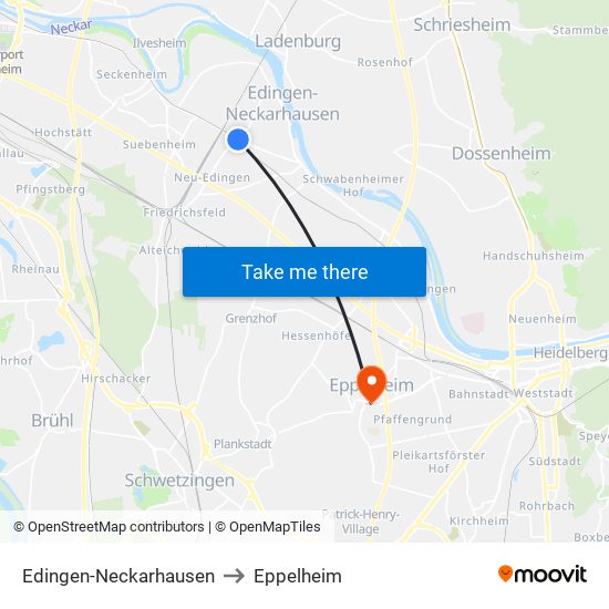 Edingen-Neckarhausen to Eppelheim map