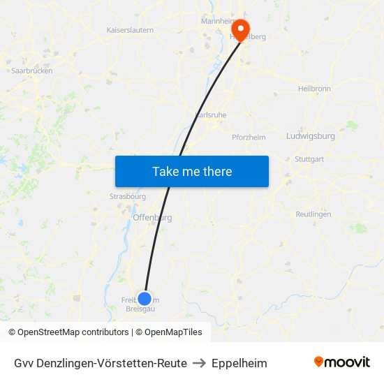 Gvv Denzlingen-Vörstetten-Reute to Eppelheim map