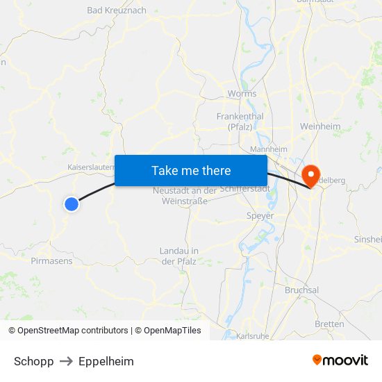 Schopp to Eppelheim map