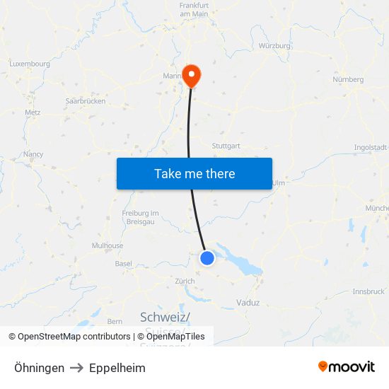 Öhningen to Eppelheim map