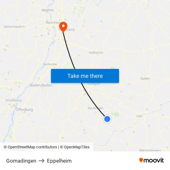 Gomadingen to Eppelheim map