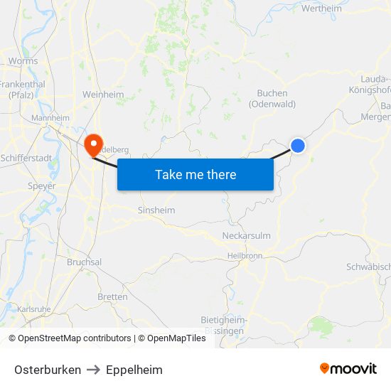 Osterburken to Eppelheim map