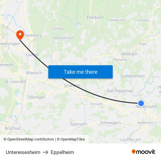 Untereisesheim to Eppelheim map