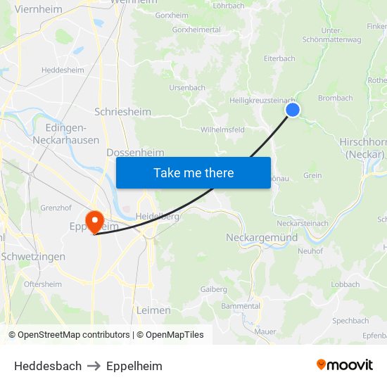 Heddesbach to Eppelheim map