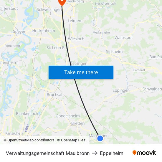 Verwaltungsgemeinschaft Maulbronn to Eppelheim map