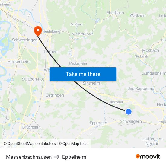 Massenbachhausen to Eppelheim map