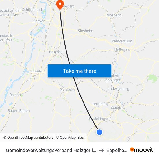 Gemeindeverwaltungsverband Holzgerlingen to Eppelheim map