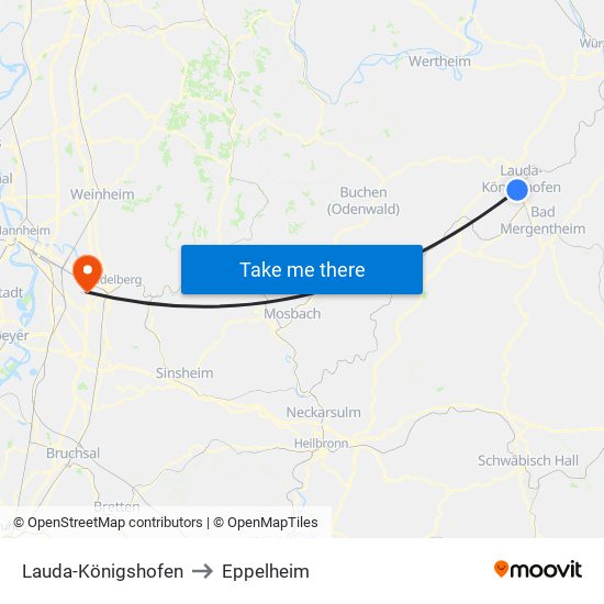 Lauda-Königshofen to Eppelheim map